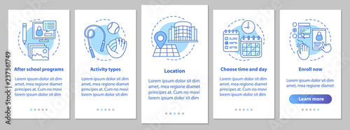 After school education onboarding mobile app page screen with li