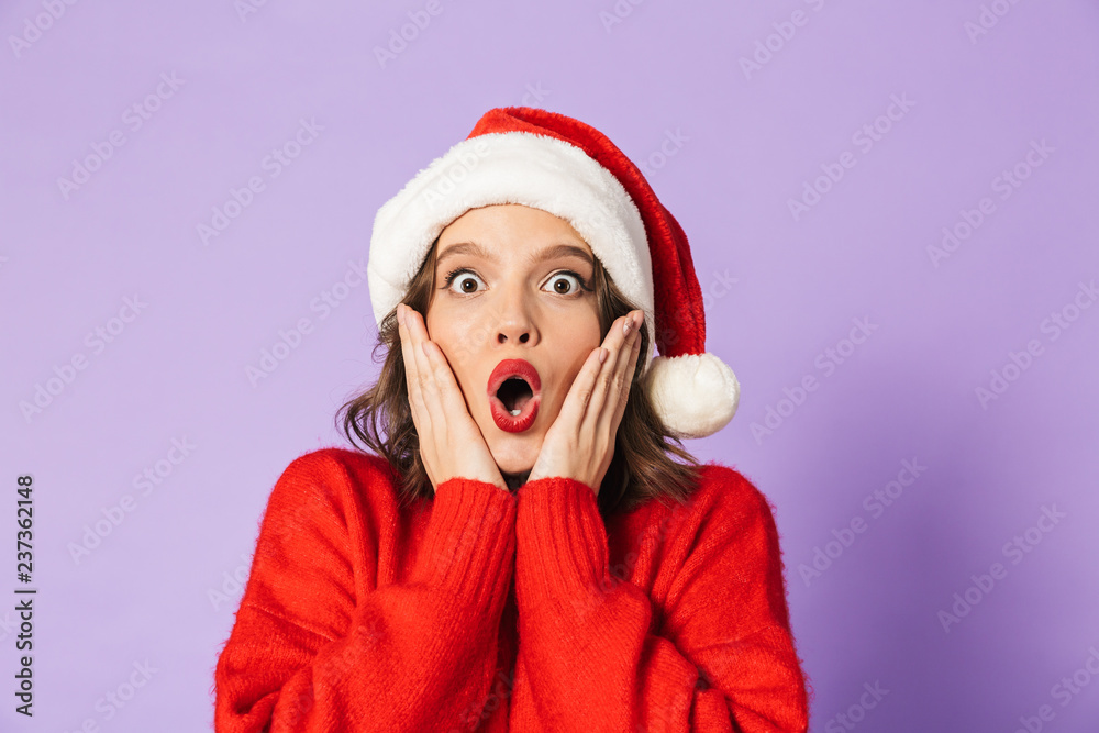 Happy young woman isolated over purple background. Happy young woman isolated over purple background.