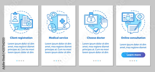 Medical service onboarding mobile app page screen with linear co