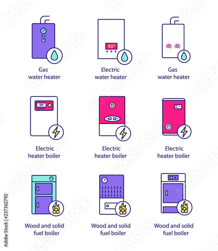 Heating color icons set