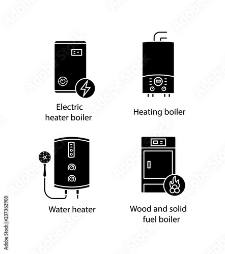 Heating glyph icons set