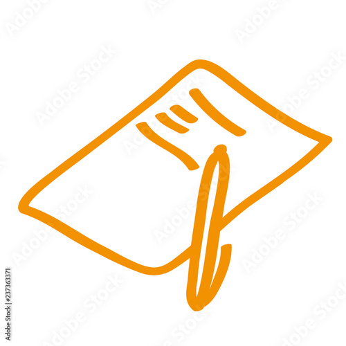 Handgezeichnetes Blatt mit Stift in orange