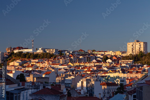 Beautiful view of Lisbon in late afternoon summer sunlight.
