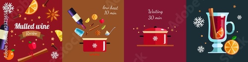 How to make Mulled wine infographic concept. Winter season Hot drink recipe. Vector