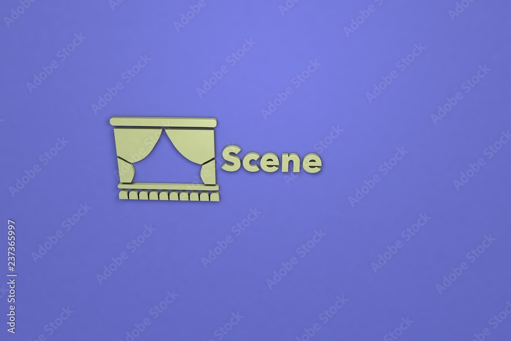 3D illustration of Scene, green color and green text with blue background.