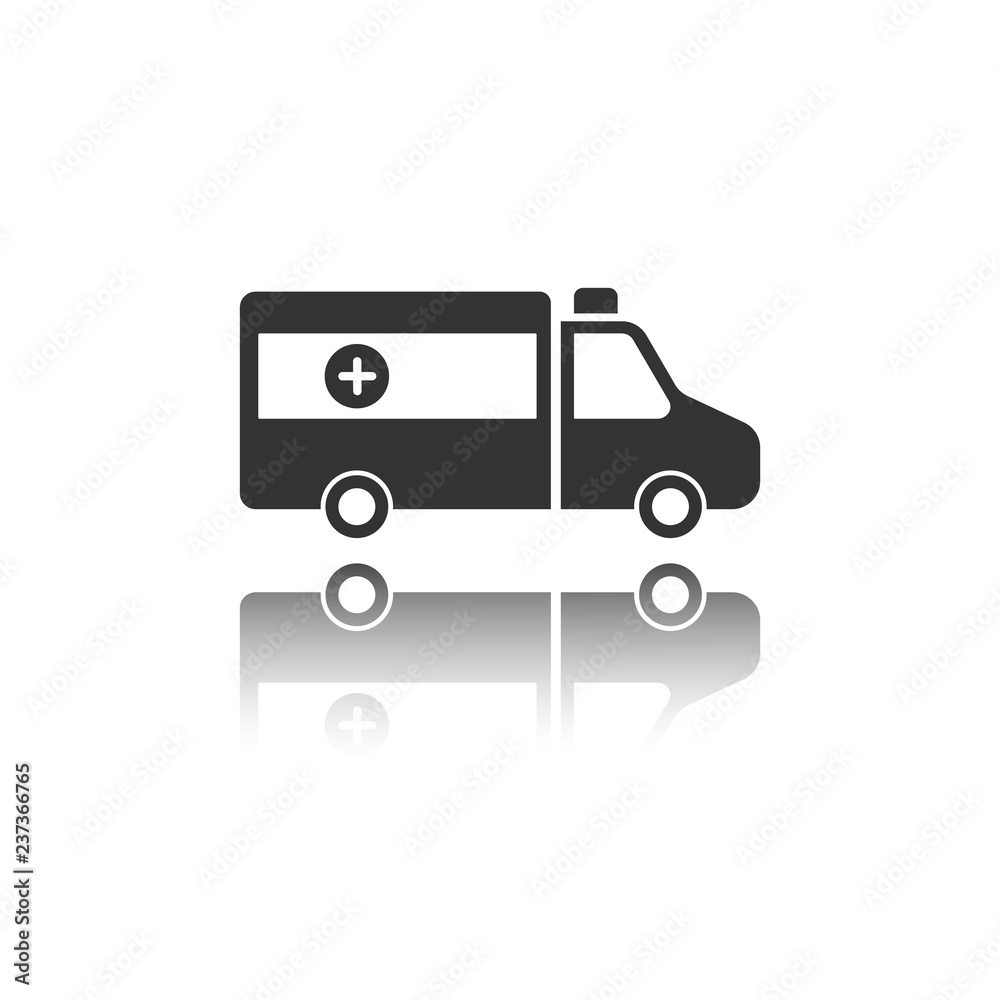 Isolated ambulance icon on a white background with reflection
