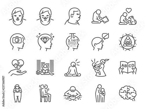Autistic awareness icon set. Included the icons as autism, Savant syndrome, ASD, abnormal, disorder and more.