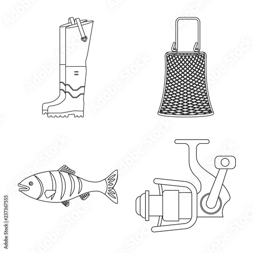 Isolated object of fish and fishing symbol. Collection of fish and equipment stock vector illustration.
