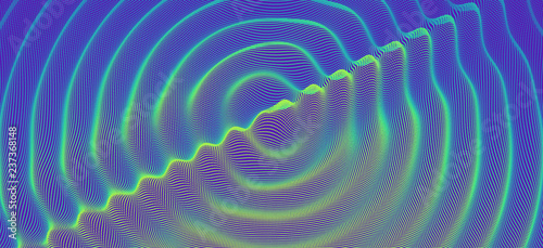 3D wavy background with ripple effect. Vector illustration with particle. 3D grid surface.