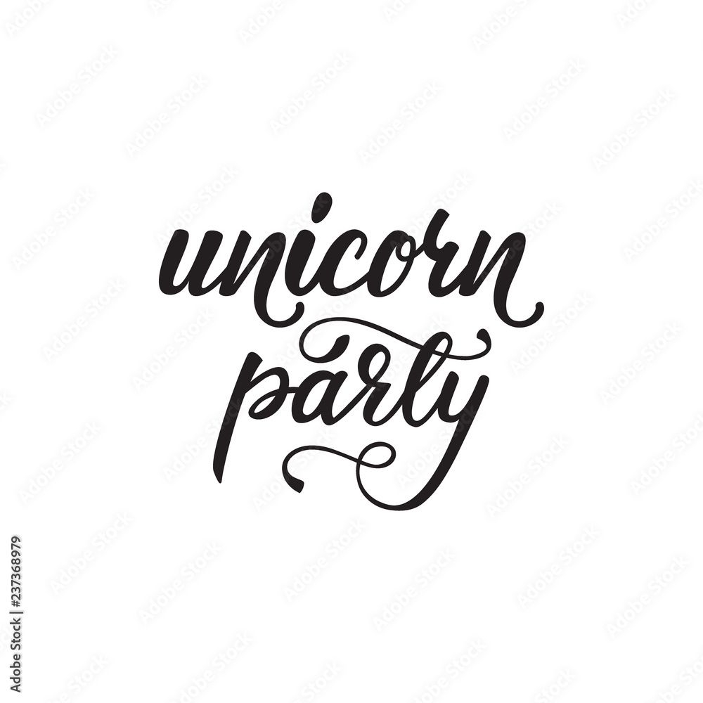 Lettering design Unicorn party. Vector illustration.