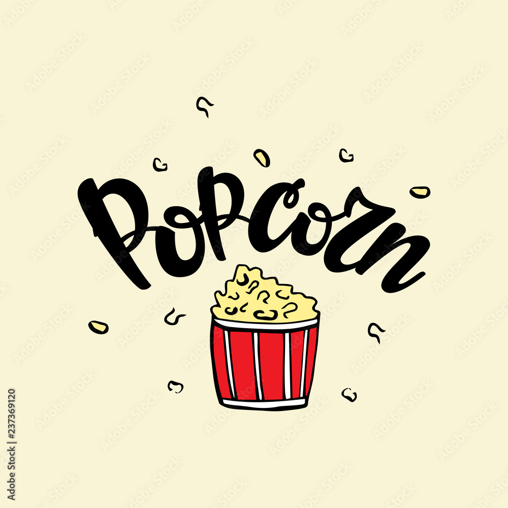 Lettering Popcorn. Vector illustration.