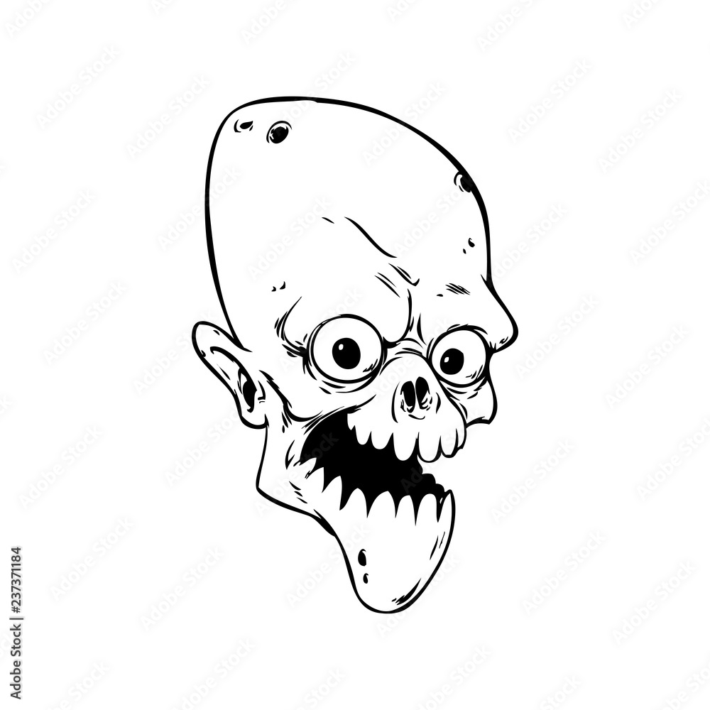 Insane zombie head. line art. Isolated vector illustration. Insane zombie head. line art. Isolated vector illustration.