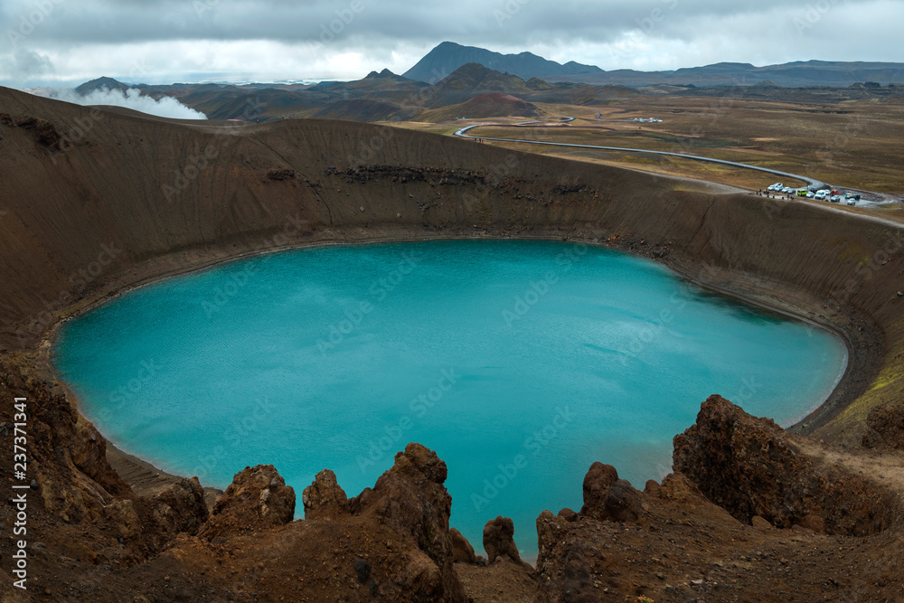 Crater with blue lake