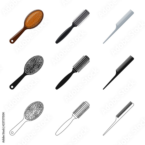 Vector illustration of brush and hair symbol. Collection of brush and hairbrush stock vector illustration.