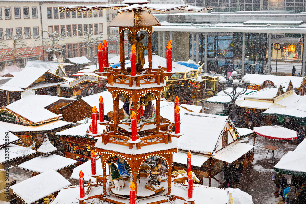 Traditional German christmas market in the historic center of a city in ...
