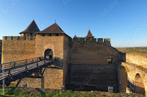 Medieval Khotyn castle near the Dniester River. Famous touristic place and travel destination in Ukraine. Khotyn. Chernivtsi region. Ukraine photo