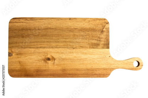 Old, rustic, wooden cutting board isolated on white
