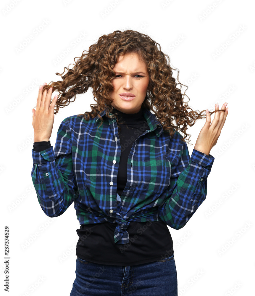 Portrait of angry teenage girl feeling a strong or unpleasant smell. Portrait of angry teenage girl feeling a strong or unpleasant smell.
