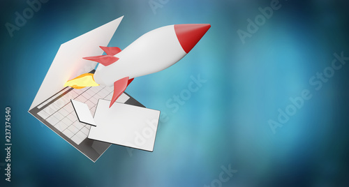 rocket start computer screen phone tablet computer 3d-illustration