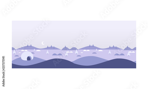 Wild northern landscape, igloo eskimo people house, North Pole vector Illustration