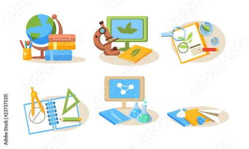 Different school supplies set, back to school concept vector Illustration on a white background