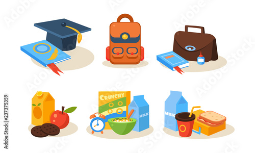 Different school supplies set, educational accessories, back to school concept vector Illustration on a white background
