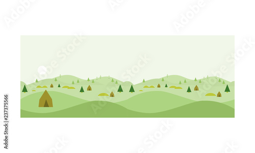 Nature landscape at day time, summer vacation, hiking and camping vector Illustration
