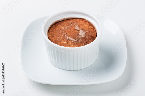 Creme brulee dessert in a white pannikin