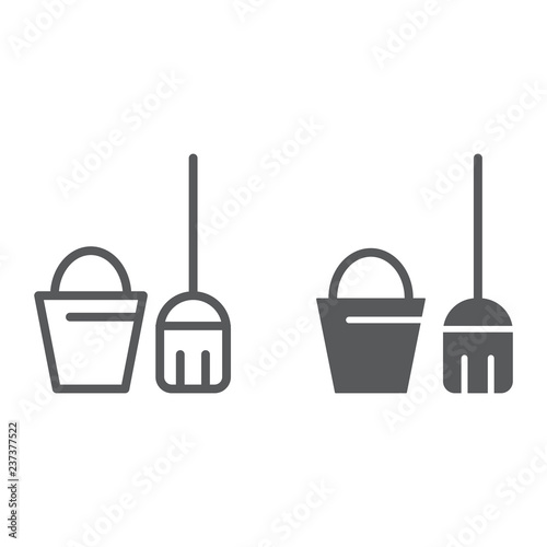 Cleaning service line and glyph icon, clean and wash, bucket and mop sign, vector graphics, a linear pattern