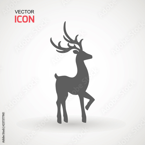 Deer running silhouette   Reinder icon design for Xmas cards  banners and flyers  vector illustration isolated on white background. Logo template. Elk logotype. Hunting.