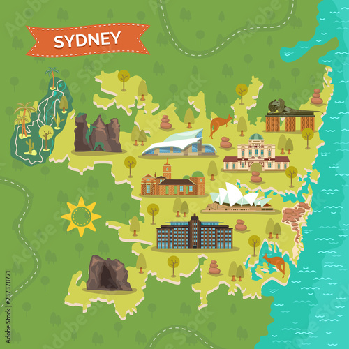 Map of Sydney with landmarks for sightseeing. photo