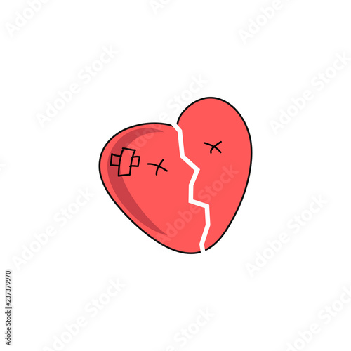 Red heartbreak / broken heart or divorce flat vector icon for apps and websites