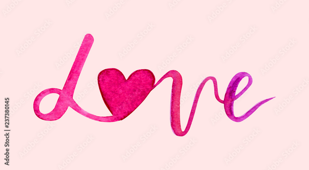 Watercolor Lettering Love, Happy Valentines Day . Aquarelle Holiday Design. Calligraphy for Valentine's Day. Romantic greeting card. Happy Valentine pink text for typography. Hand drawn Illustration. Watercolor Lettering Love, Happy Valentines Day . Aquarelle Holiday Design. Calligraphy for Valentine's Day. Romantic greeting card. Happy Valentine pink text for typography. Hand drawn Illustration.