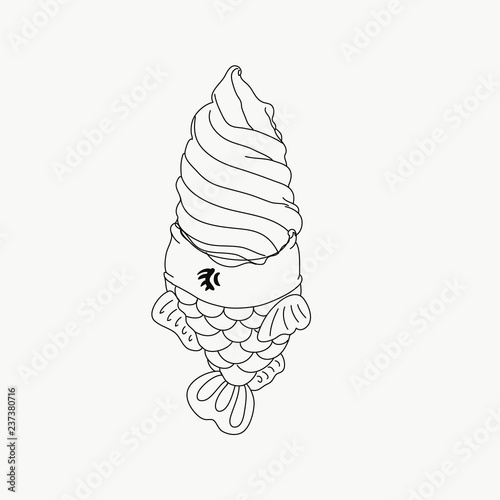 Vector of an ice cream and a fish cracker to line to paint