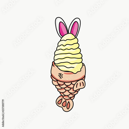 Vector of an ice cream with rabbit ears and a fish cracker