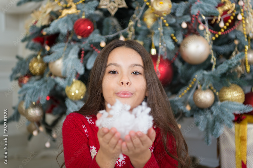 New year new goals. Cute little child girl with xmas present. happy little girl celebrate winter holiday. christmas time. happy new year. delivery christmas gifts. Christmas is coming