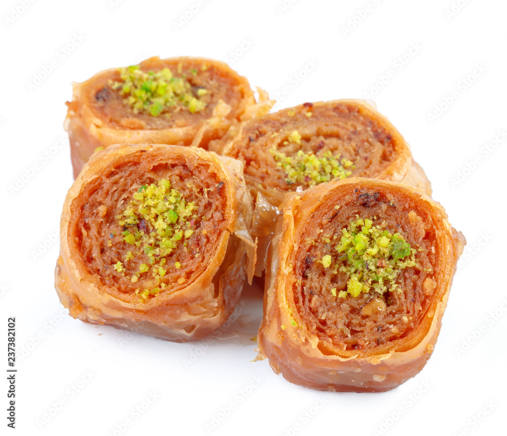 Turkish Ramadan Dessert Baklava isolated on white Turkish Ramadan Dessert Baklava isolated on white