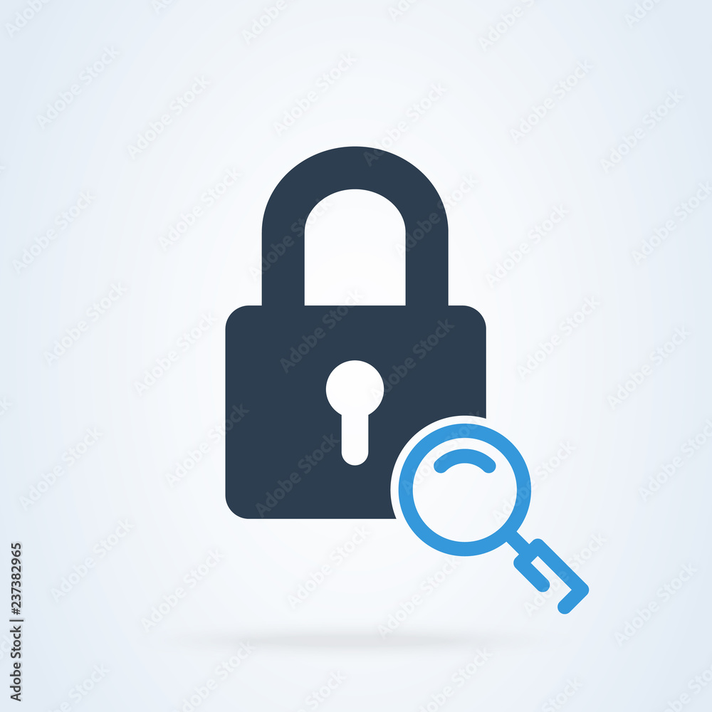 lock and magnifier vector icon. security password search lock and magnifier vector icon. security password search