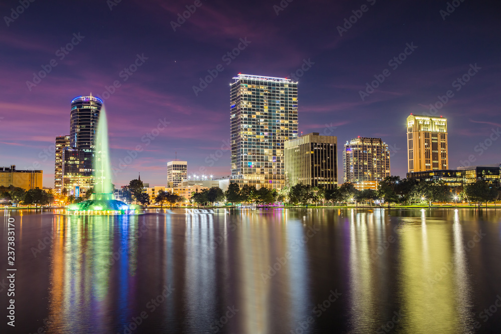 Downtown Orlando from Lake Eola Park at Dusk