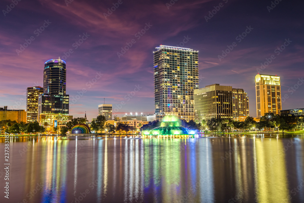 Downtown Orlando from Lake Eola Park at Dusk