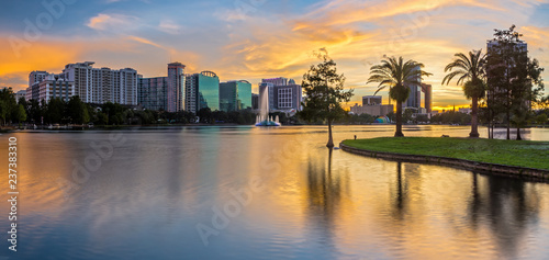 Downtown Orlando from Lake Eola Park at Sunset photo