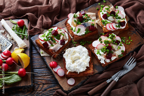 Smorrebrod with fish - danish open faced sandwich