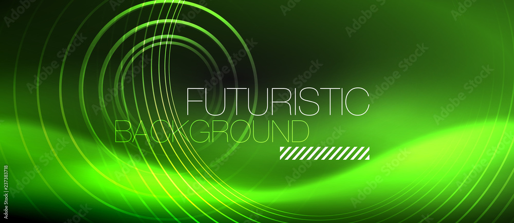 Dark abstract background with glowing neon circles Dark abstract background with glowing neon circles