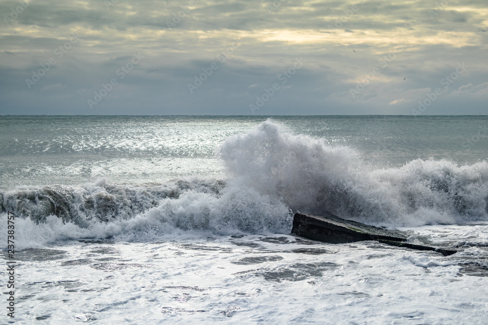 waves crashing on the beach