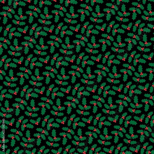 Christmas holly pattern on black background