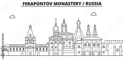 Russia - Vologda, Ferapontov Monastery travel famous landmark skyline, panorama vector. Russia - Vologda, Ferapontov Monastery linear illustration photo