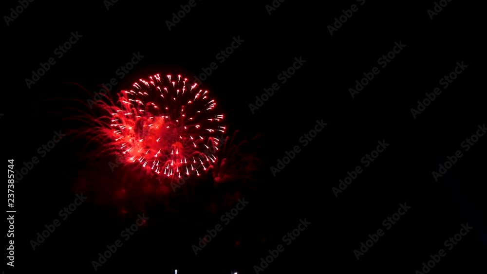 Closeup amazing firework show for celebration on black sky at night. Closeup amazing firework show for celebration on black sky at night.