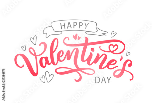 Happy Valentines Day hand drawn text greeting card. Vector illustration.
