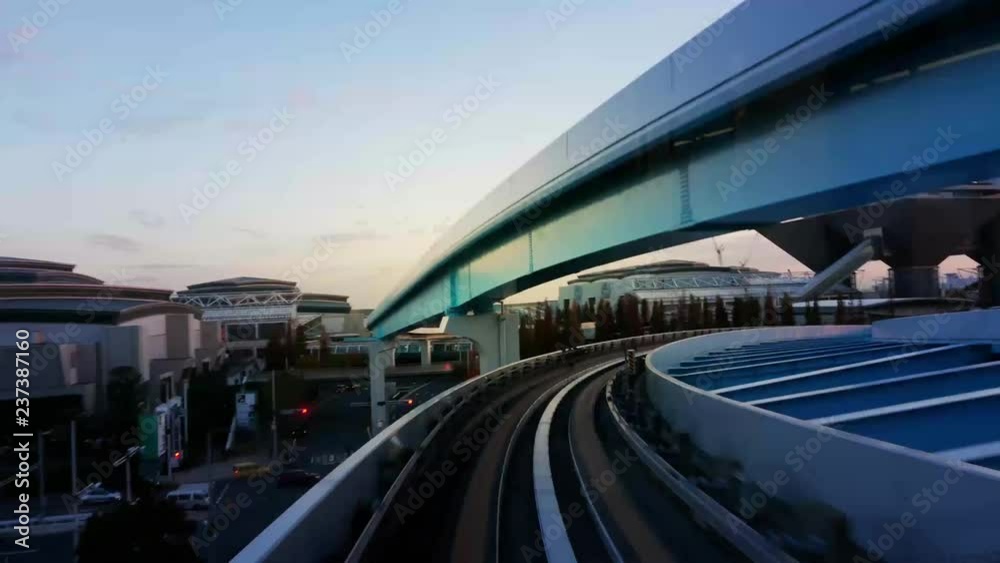 4K Timelapse view of the New Transit Yurikamome driverless train at Daiba, Tokyo 4K Timelapse view of the New Transit Yurikamome driverless train at Daiba, Tokyo