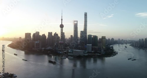 aerial view of skyline of shanghai at dawn